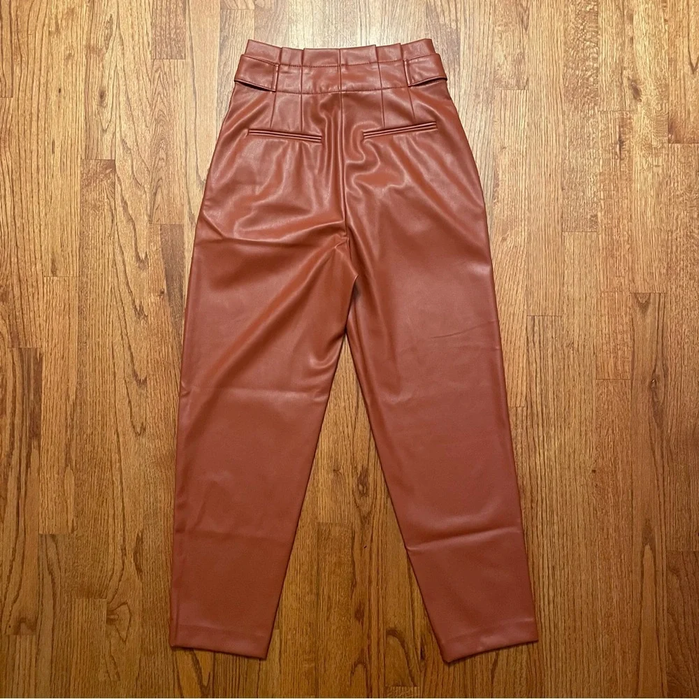 NWOT Ann Taylor The Faux Leather Paperbag Ankle Pants in Morrocan Spice Size 00 - Picture 8 of 15